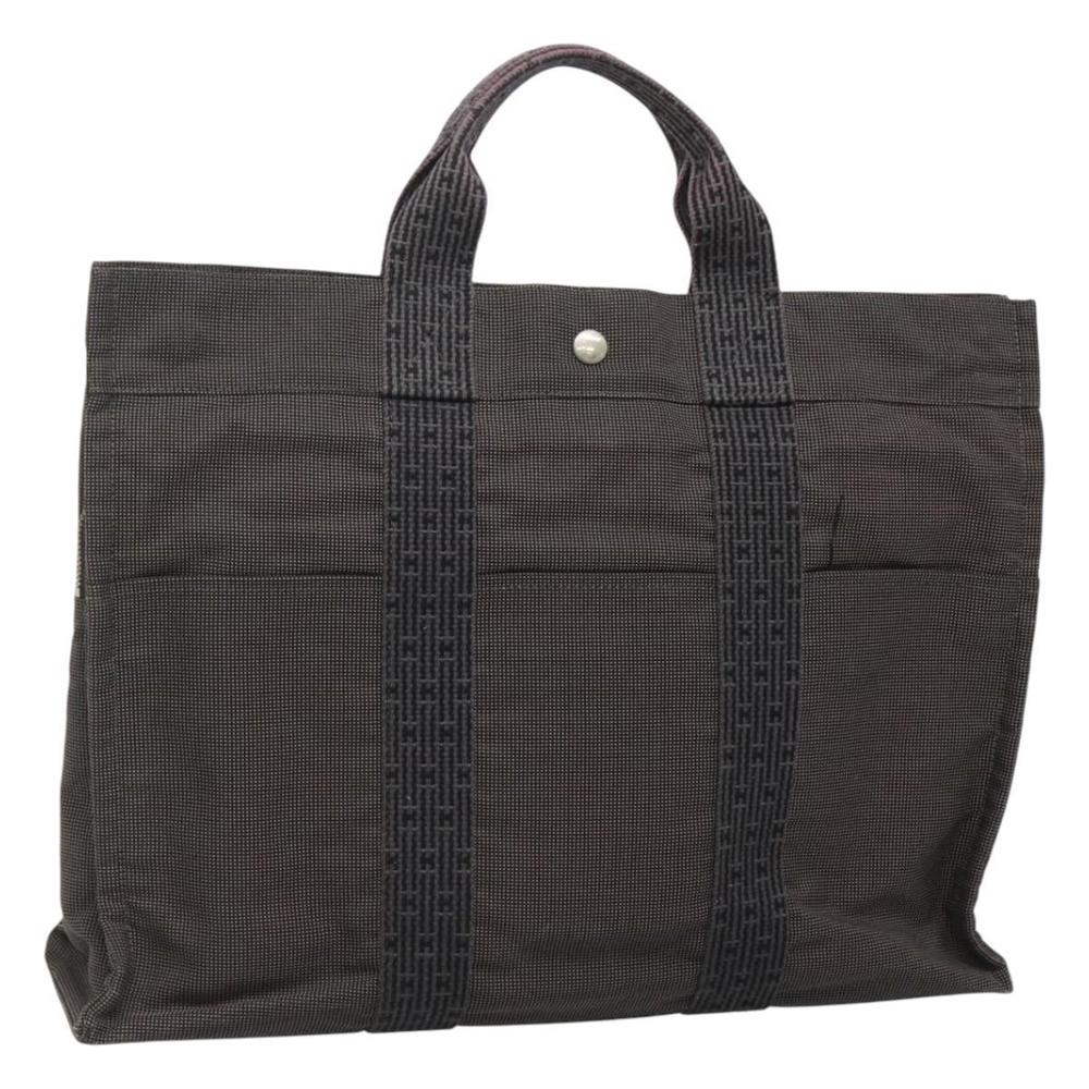 HERMES Her Line MM Hand Bag Canvas Gray Silver Auth th5896